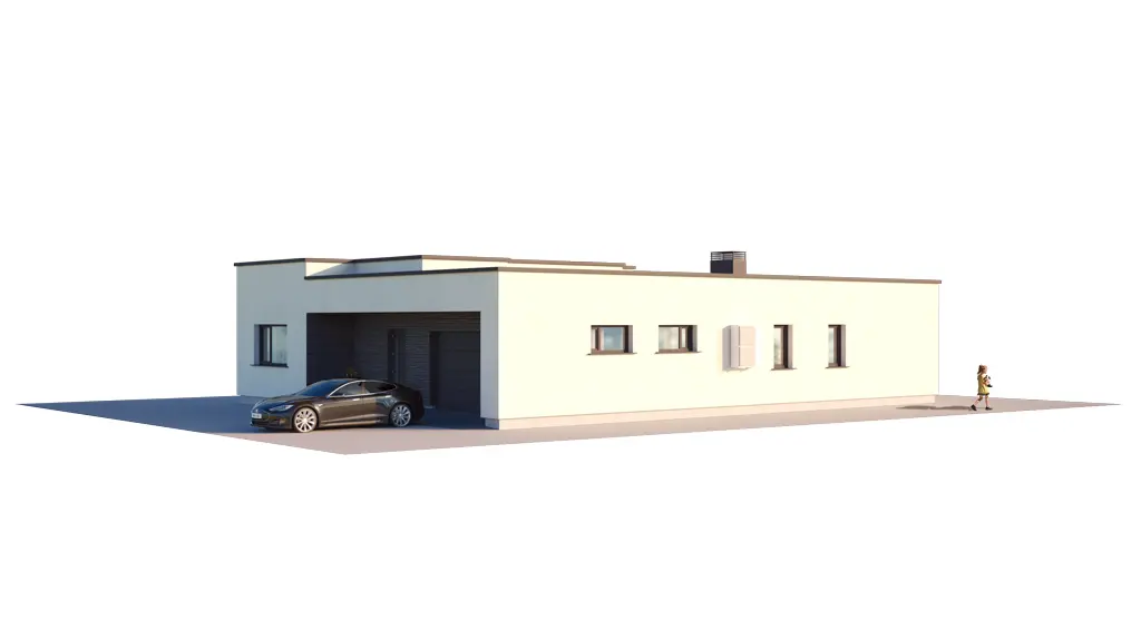 Projekt domu jednorodzinnego o pow. 181 m²: Parterowy, 3 Sypialnie, 2 Łazienki, Otwarta kuchnia, Garaż