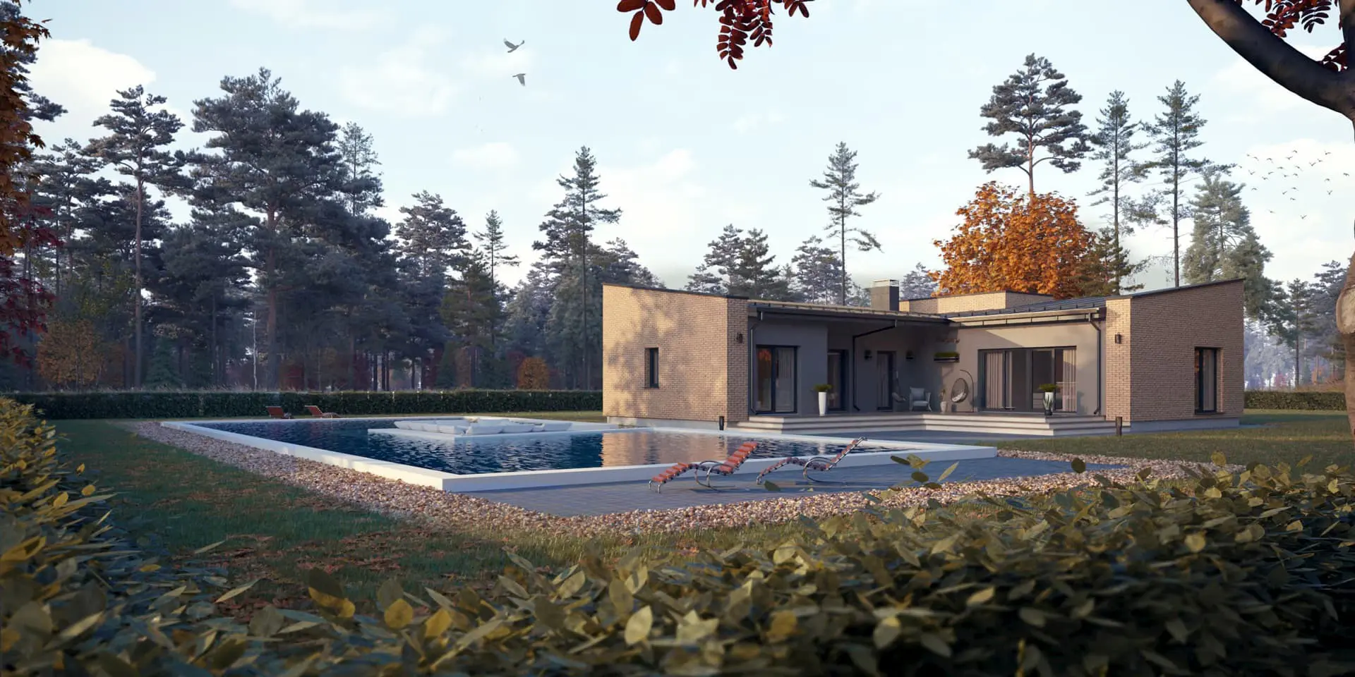 Projekt domu jednorodzinnego o pow. 126 m²: Parterowy, 3 Sypialnie, 2 Łazienki, Otwarta kuchnia, Wiata