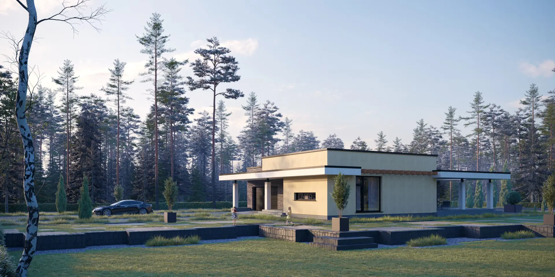 Projekt domu jednorodzinnego o pow. 192 m²: Parterowy, 2 Sypialnie, 3 Łazienki, Otwarta kuchnia, Garaż