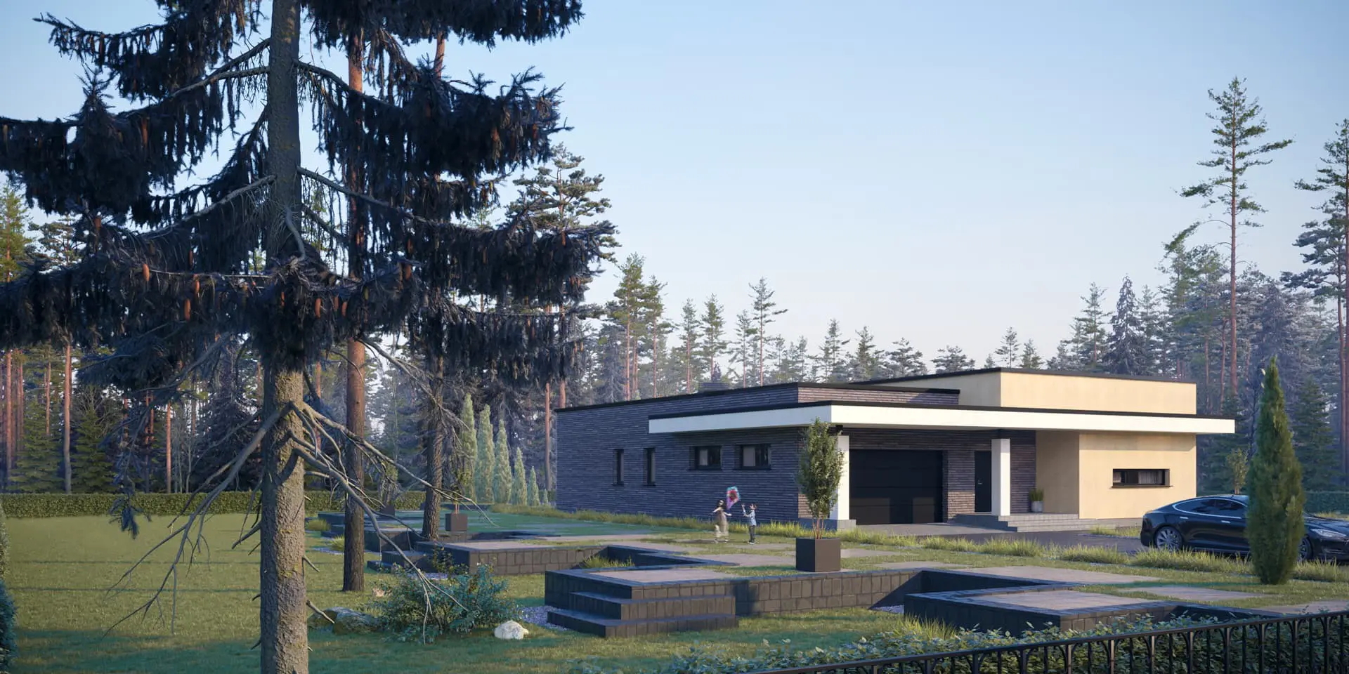 Projekt domu jednorodzinnego o pow. 192 m²: Parterowy, 2 Sypialnie, 3 Łazienki, Otwarta kuchnia, Garaż