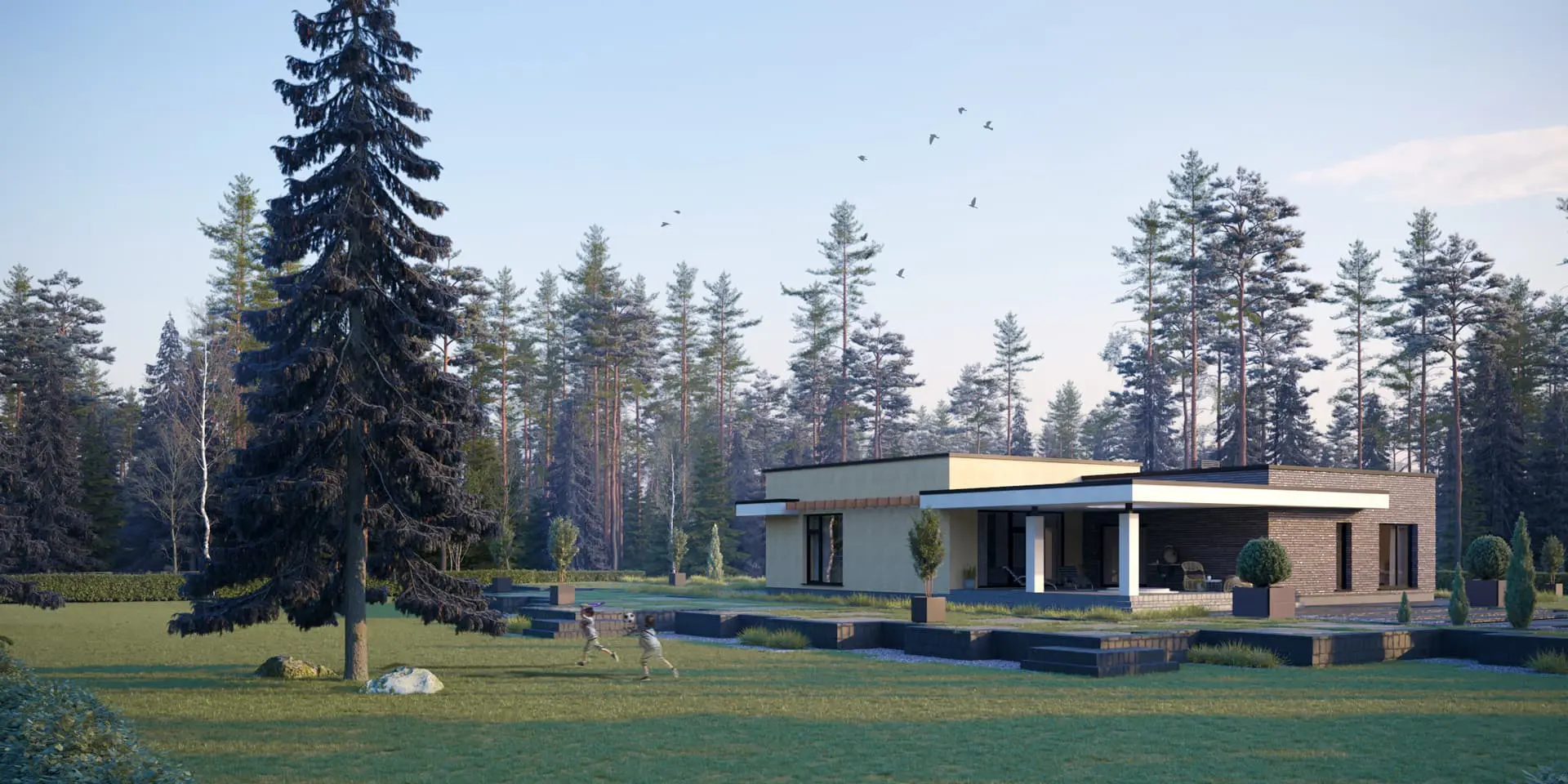 Projekt domu jednorodzinnego o pow. 192 m²: Parterowy, 2 Sypialnie, 3 Łazienki, Otwarta kuchnia, Garaż