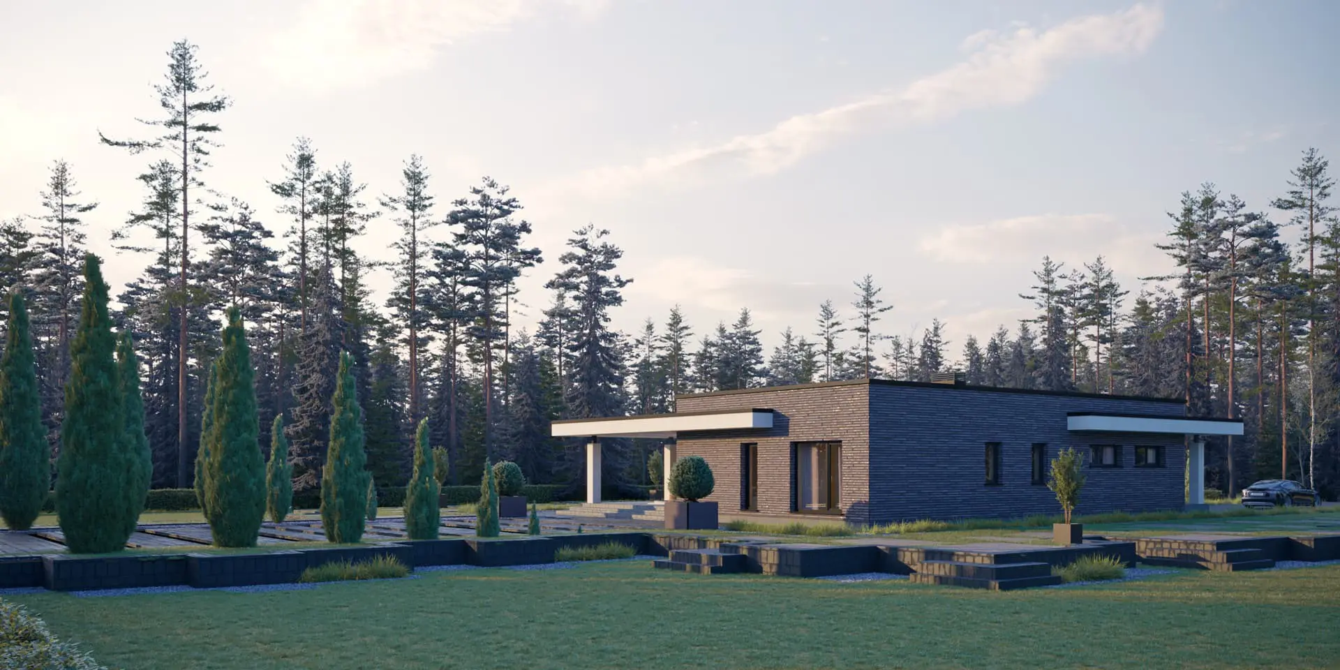 Projekt domu jednorodzinnego o pow. 192 m²: Parterowy, 2 Sypialnie, 3 Łazienki, Otwarta kuchnia, Garaż