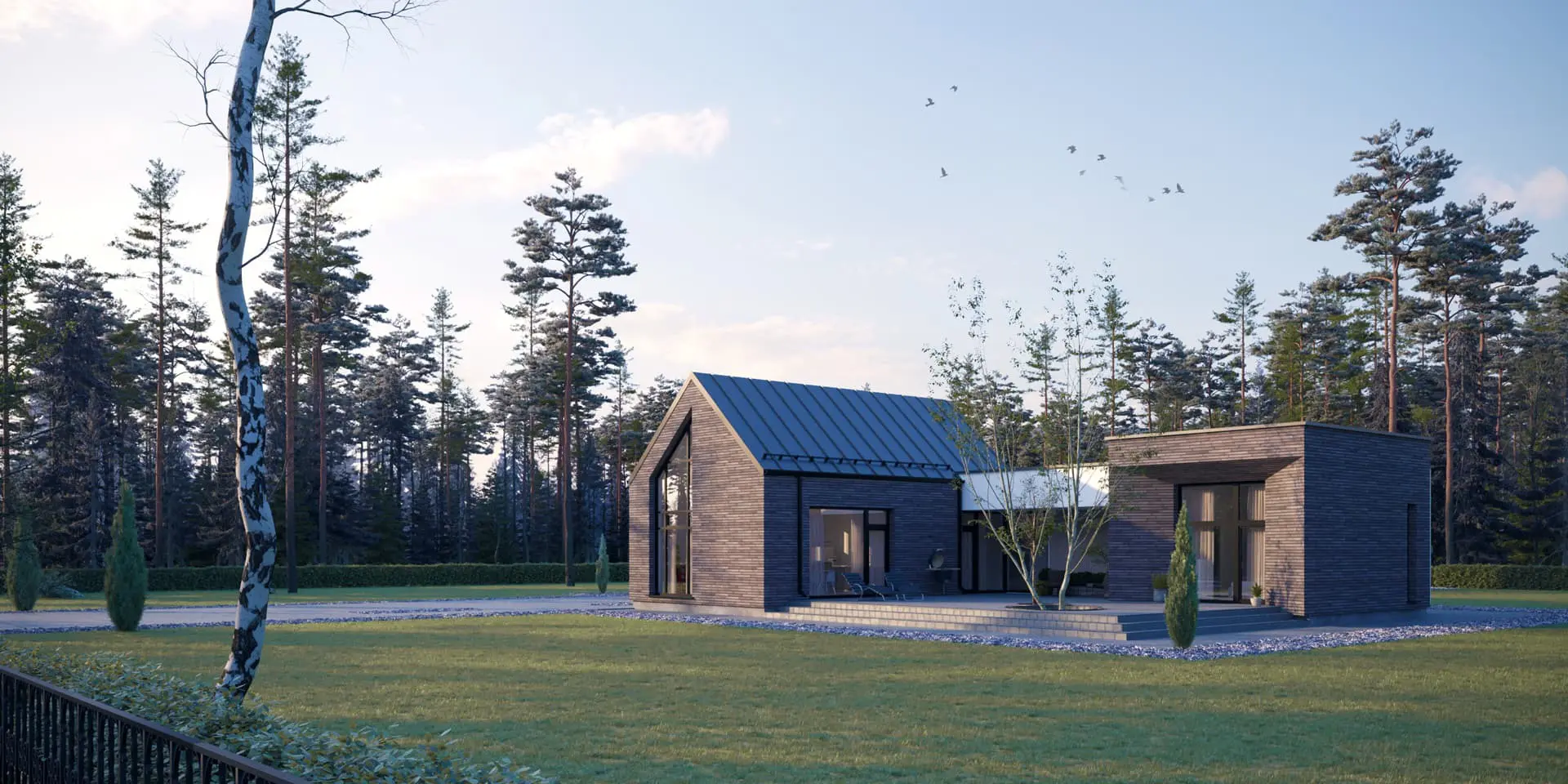 Projekt domu jednorodzinnego o pow. 177 m²: Parterowy, 4 Sypialnie, 3 Łazienki, Otwarta kuchnia, Wiata