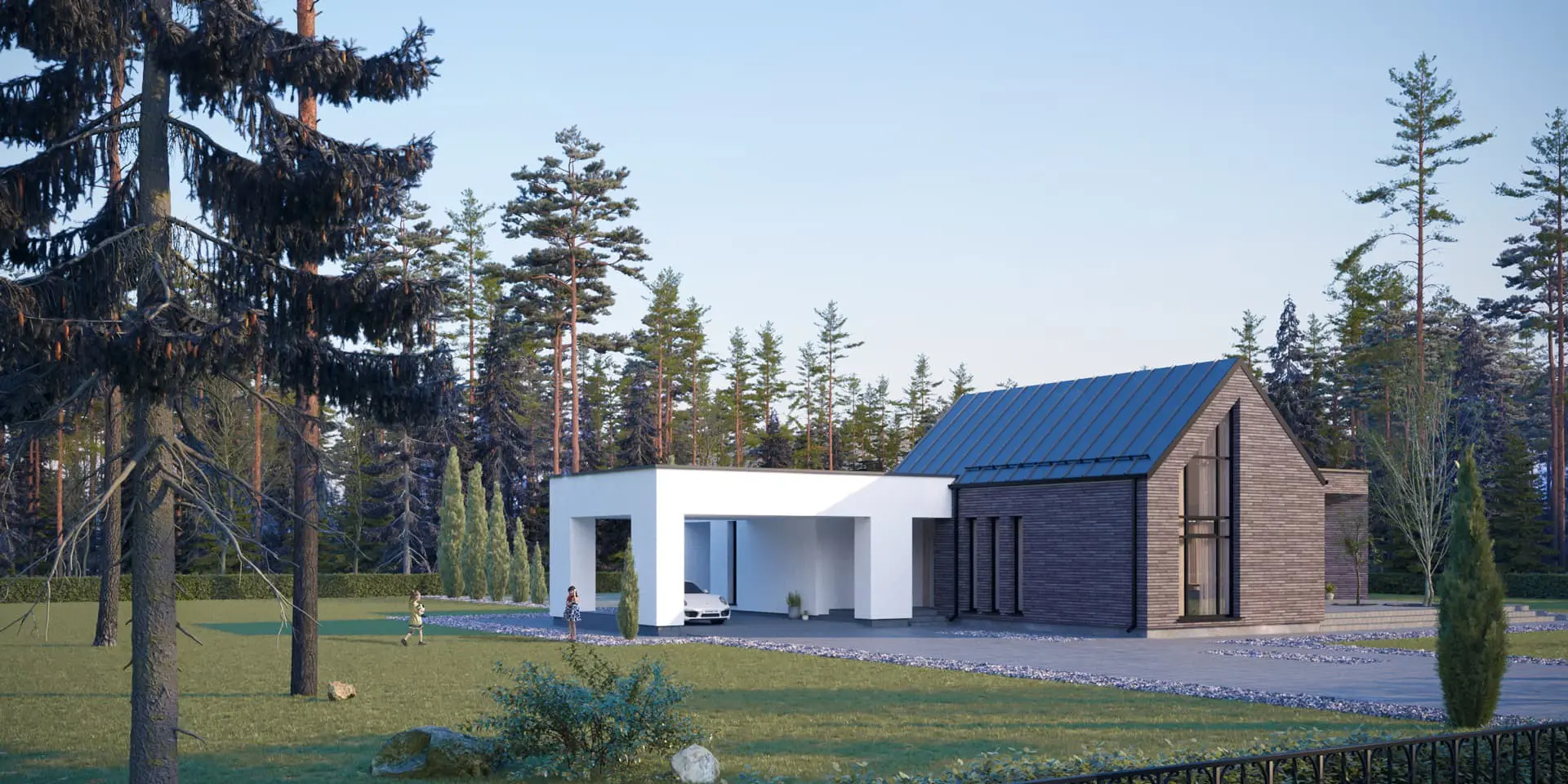 Projekt domu jednorodzinnego o pow. 177 m²: Parterowy, 4 Sypialnie, 3 Łazienki, Otwarta kuchnia, Wiata