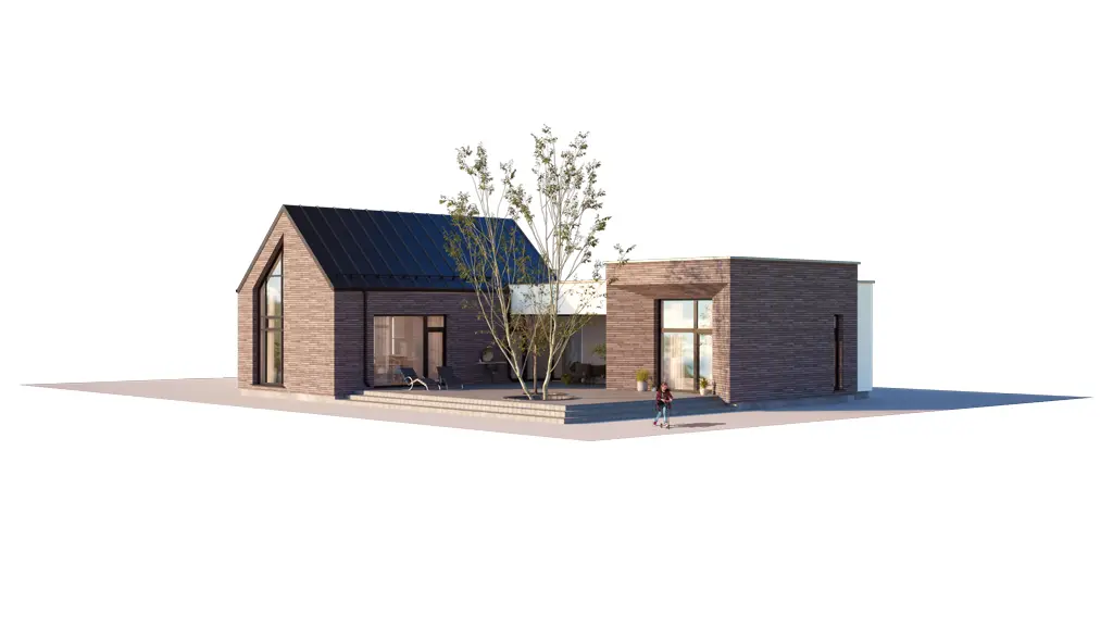 Projekt domu jednorodzinnego o pow. 177 m²: Parterowy, 4 Sypialnie, 3 Łazienki, Otwarta kuchnia, Wiata