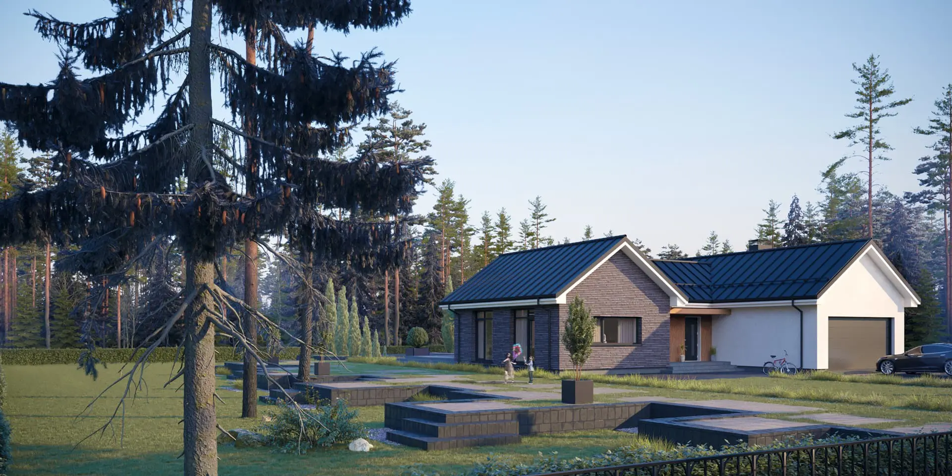 Projekt domu jednorodzinnego o pow. 179 m²: Parterowy, 3 Sypialnie, 2 Łazienki, Otwarta kuchnia, Garaż