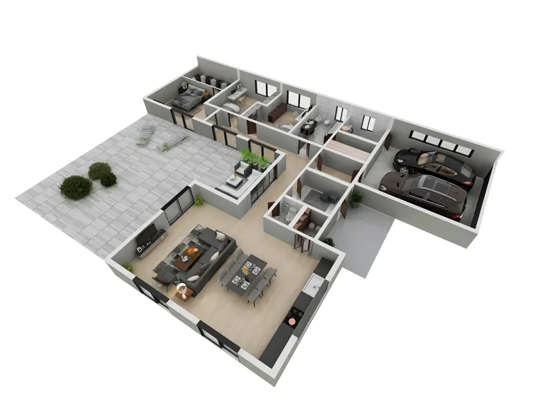 Projekt domu jednorodzinnego o pow. 179 m²: Parterowy, 3 Sypialnie, 2 Łazienki, Otwarta kuchnia, Garaż