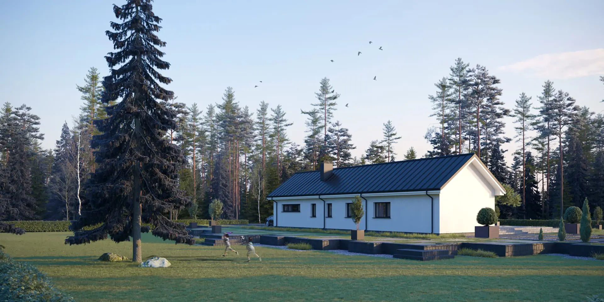 Projekt domu jednorodzinnego o pow. 179 m²: Parterowy, 3 Sypialnie, 2 Łazienki, Otwarta kuchnia, Garaż