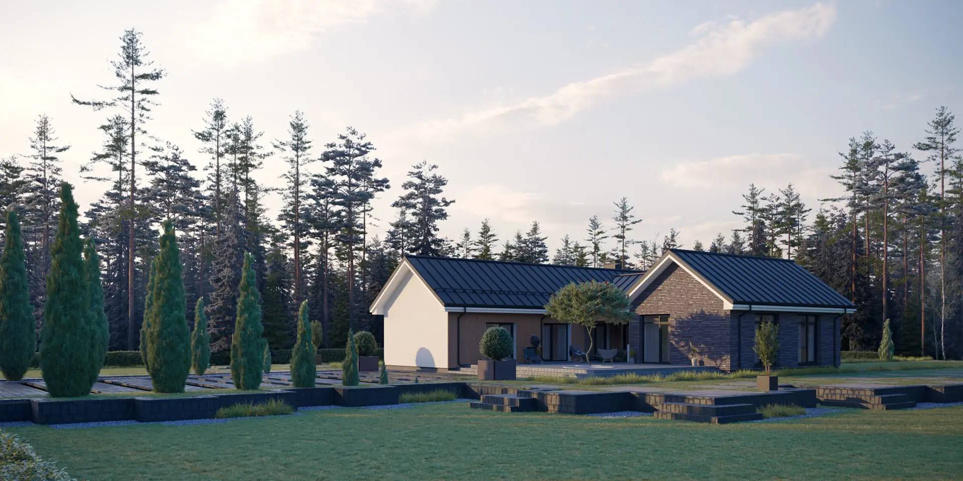 Projekt domu jednorodzinnego o pow. 179 m²: Parterowy, 3 Sypialnie, 2 Łazienki, Otwarta kuchnia, Garaż