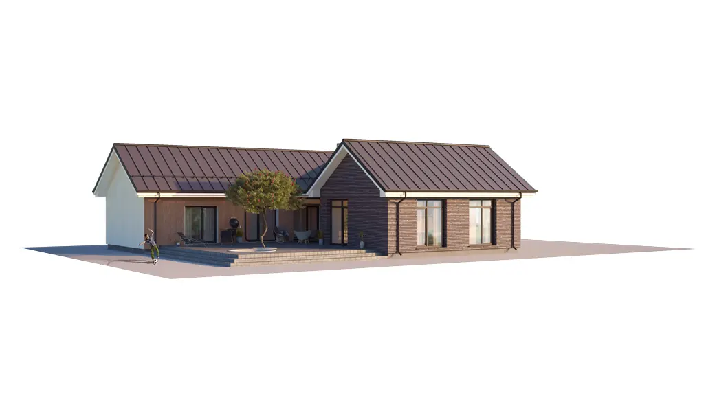 Projekt domu jednorodzinnego o pow. 179 m²: Parterowy, 3 Sypialnie, 2 Łazienki, Otwarta kuchnia, Garaż