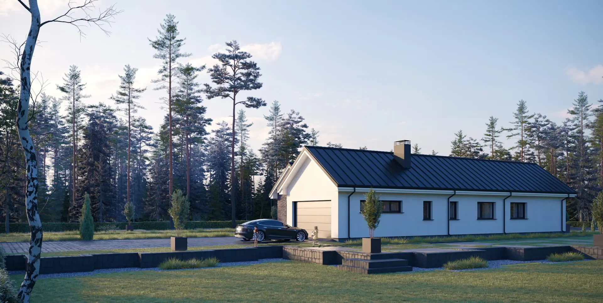 Projekt domu jednorodzinnego o pow. 179 m²: Parterowy, 3 Sypialnie, 2 Łazienki, Otwarta kuchnia, Garaż