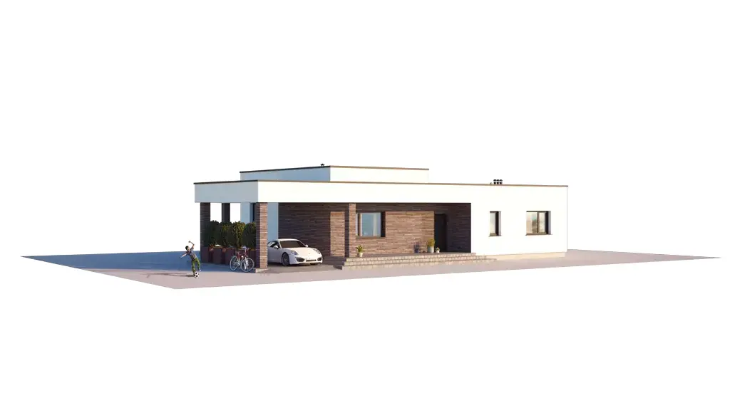 Projekt domu jednorodzinnego o pow. 137 m²: Parterowy, 3 Sypialnie, 1 Łazienki, Otwarta kuchnia, Wiata