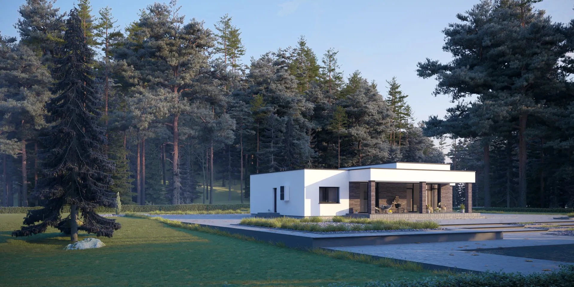 Projekt domu jednorodzinnego o pow. 137 m²: Parterowy, 3 Sypialnie, 1 Łazienki, Otwarta kuchnia, Wiata