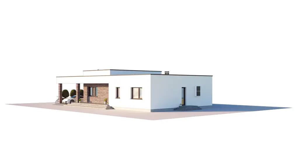 Projekt domu jednorodzinnego o pow. 137 m²: Parterowy, 3 Sypialnie, 1 Łazienki, Otwarta kuchnia, Wiata