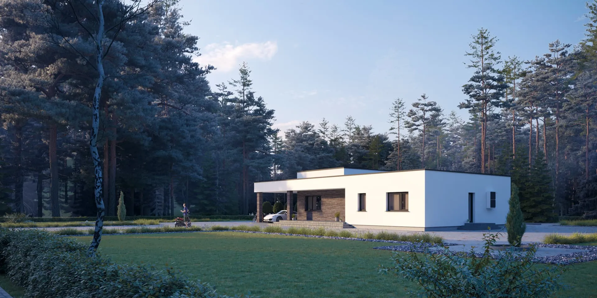 Projekt domu jednorodzinnego o pow. 137 m²: Parterowy, 3 Sypialnie, 1 Łazienki, Otwarta kuchnia, Wiata