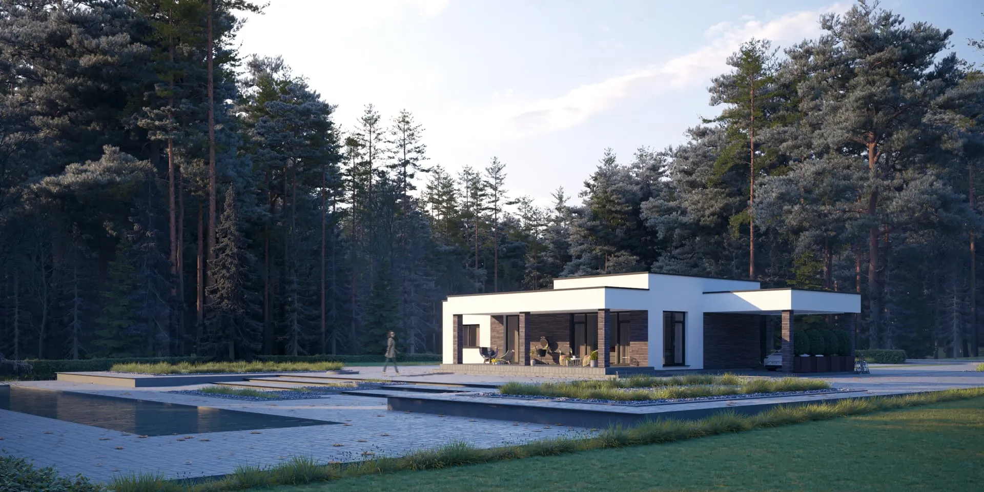 Projekt domu jednorodzinnego o pow. 137 m²: Parterowy, 3 Sypialnie, 1 Łazienki, Otwarta kuchnia, Wiata