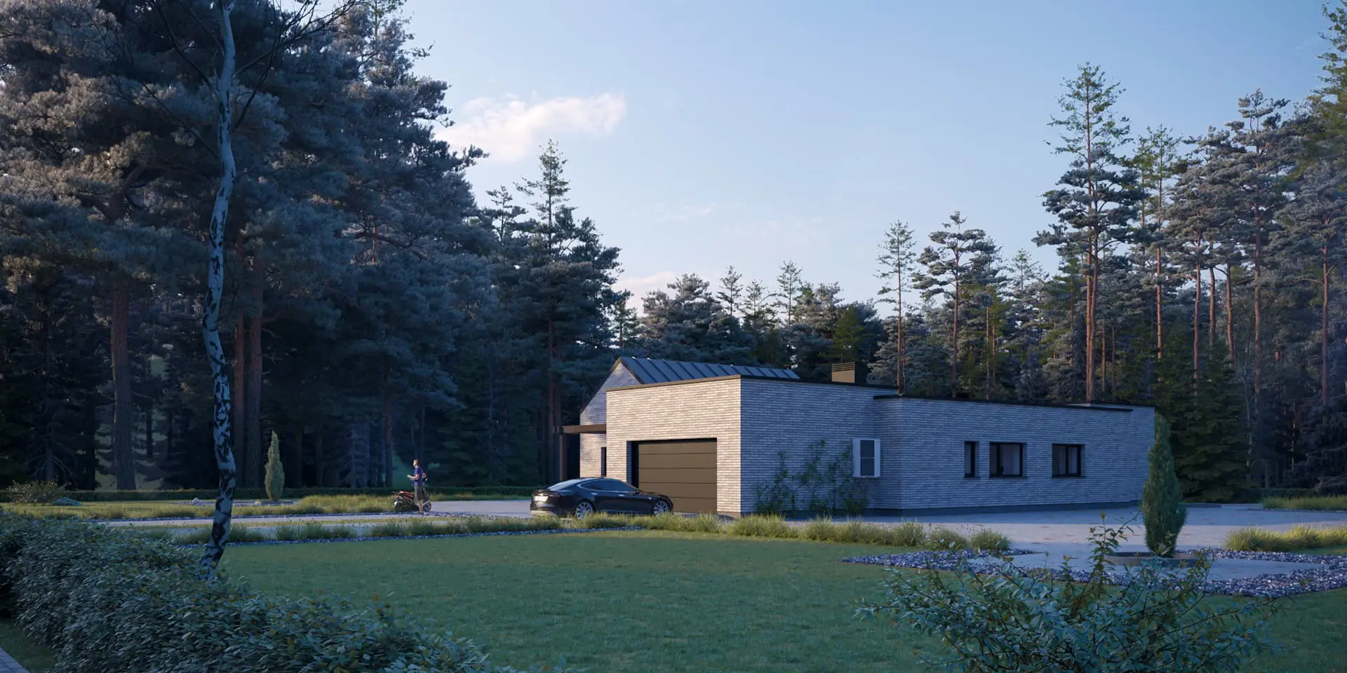 Projekt domu jednorodzinnego o pow. 205 m²: Parterowy, 3 Sypialnie, 2 Łazienki, Otwarta kuchnia, Garaż