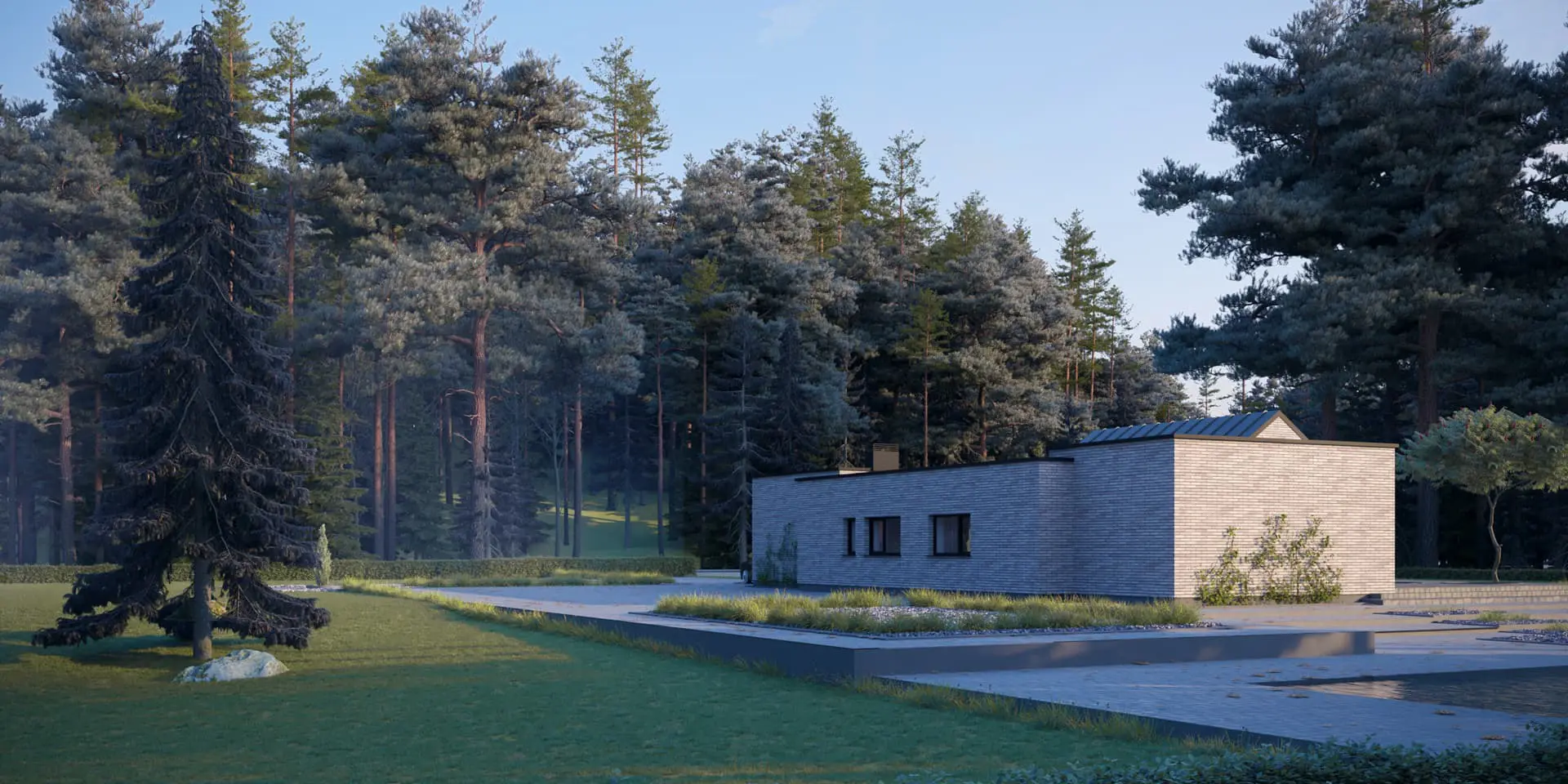 Projekt domu jednorodzinnego o pow. 205 m²: Parterowy, 3 Sypialnie, 2 Łazienki, Otwarta kuchnia, Garaż