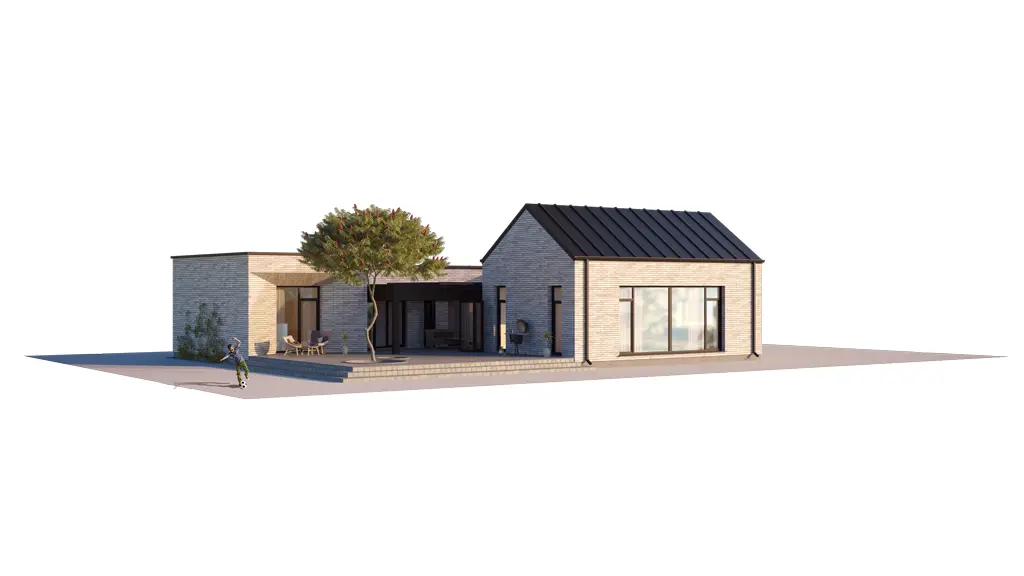 Projekt domu jednorodzinnego o pow. 205 m²: Parterowy, 3 Sypialnie, 2 Łazienki, Otwarta kuchnia, Garaż