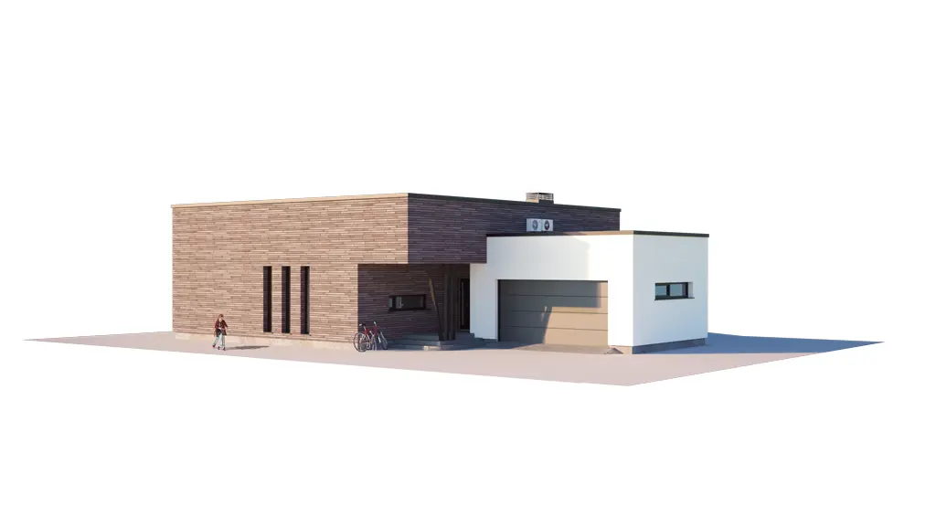 Projekt domu jednorodzinnego o pow. 179 m²: Parterowy, 2 Sypialnie, 2 Łazienki, Otwarta kuchnia, Garaż