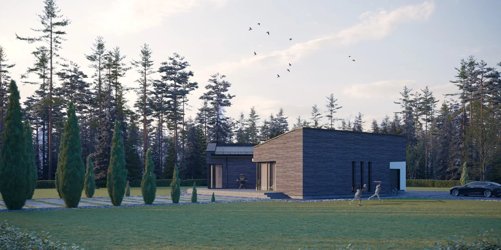 Projekt domu jednorodzinnego o pow. 179 m²: Parterowy, 2 Sypialnie, 2 Łazienki, Otwarta kuchnia, Garaż