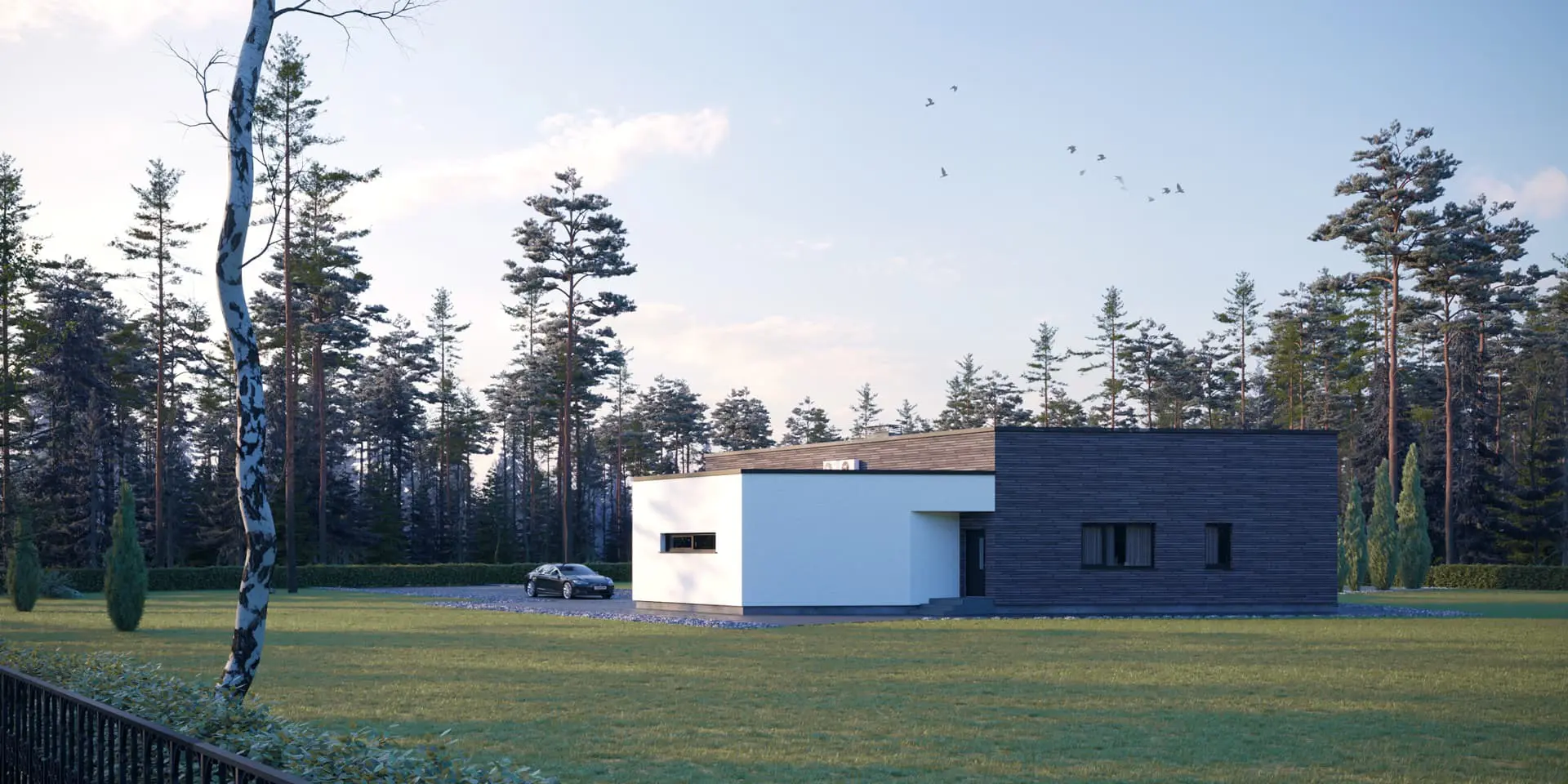 Projekt domu jednorodzinnego o pow. 179 m²: Parterowy, 2 Sypialnie, 2 Łazienki, Otwarta kuchnia, Garaż