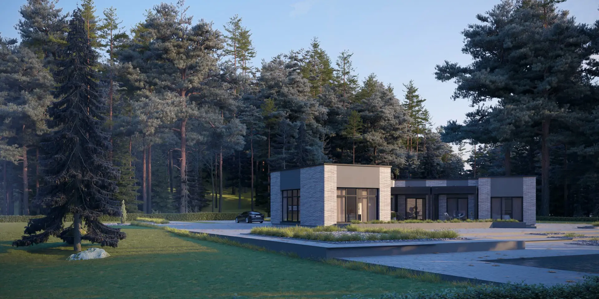 Projekt domu jednorodzinnego o pow. 199 m²: Parterowy, 3 Sypialnie, Gabinet, 3 Łazienki, Otwarta kuchnia, Garaż