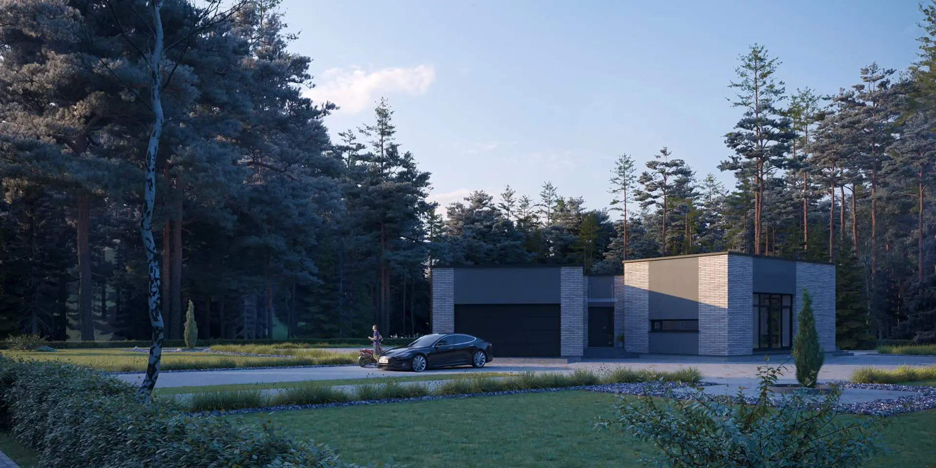 Projekt domu jednorodzinnego o pow. 199 m²: Parterowy, 3 Sypialnie, Gabinet, 3 Łazienki, Otwarta kuchnia, Garaż