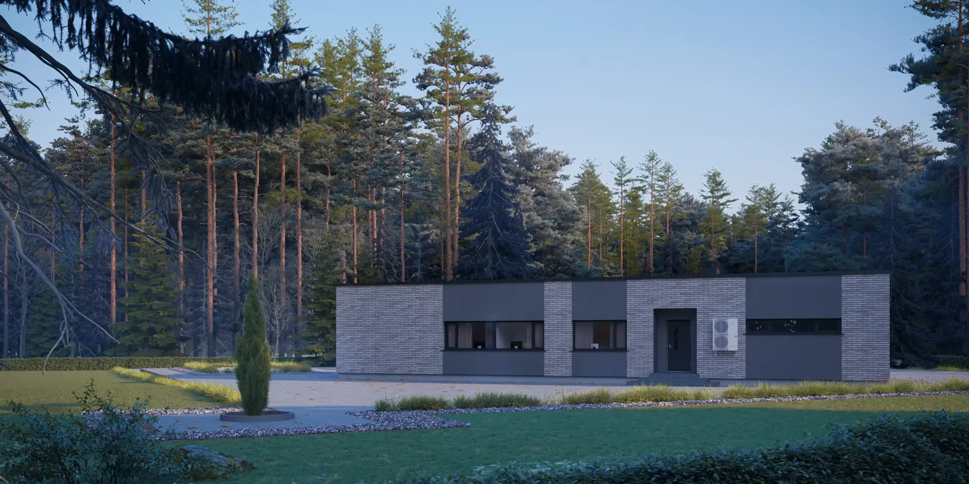 Projekt domu jednorodzinnego o pow. 199 m²: Parterowy, 3 Sypialnie, Gabinet, 3 Łazienki, Otwarta kuchnia, Garaż