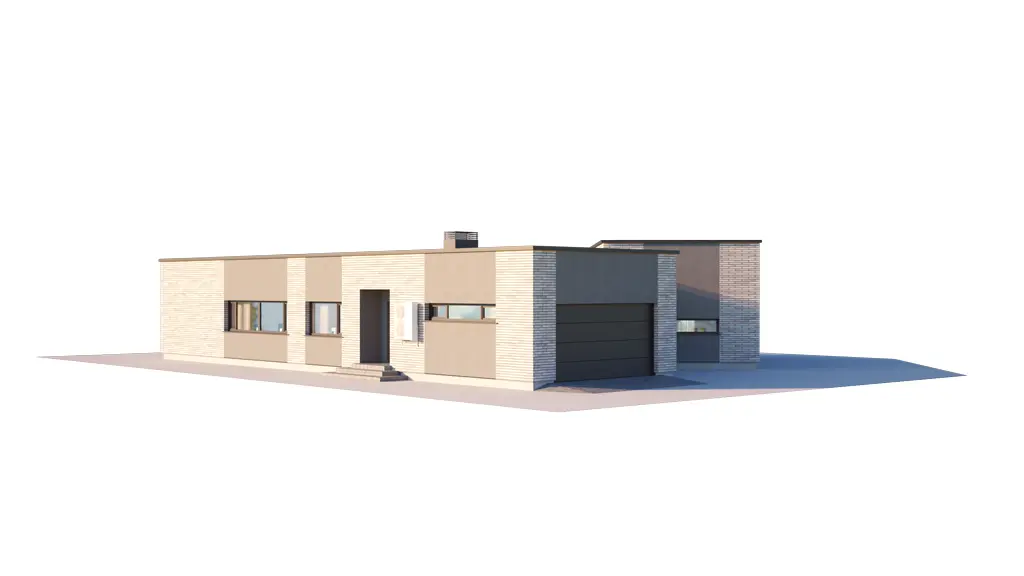 Projekt domu jednorodzinnego o pow. 199 m²: Parterowy, 3 Sypialnie, Gabinet, 3 Łazienki, Otwarta kuchnia, Garaż