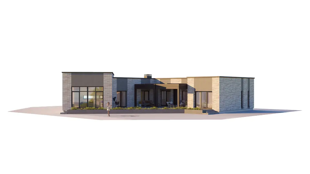 Projekt domu jednorodzinnego o pow. 199 m²: Parterowy, 3 Sypialnie, Gabinet, 3 Łazienki, Otwarta kuchnia, Garaż