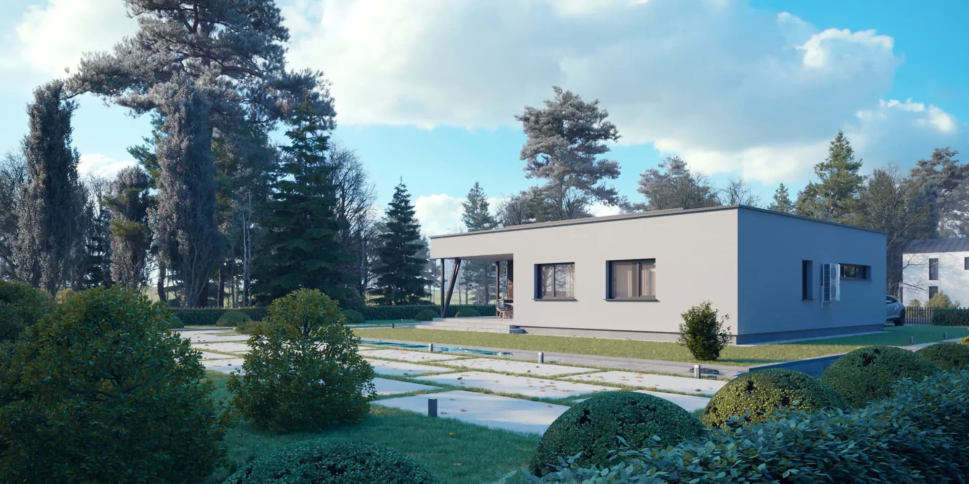 Projekt domu jednorodzinnego o pow. 120 m²: Parterowy, 2 Sypialnie, 1 Łazienki, Otwarta kuchnia, Garaż