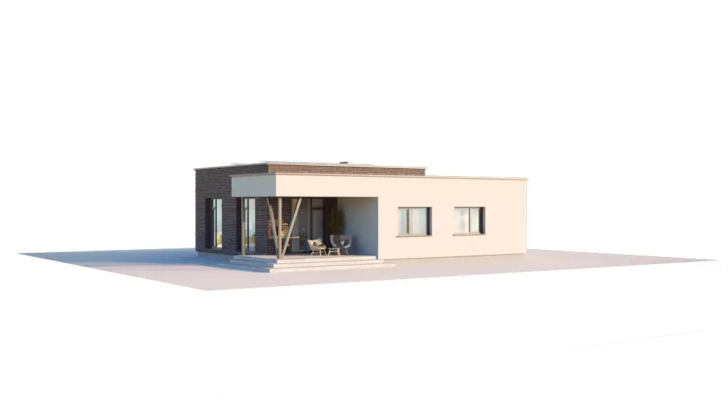 Projekt domu jednorodzinnego o pow. 120 m²: Parterowy, 2 Sypialnie, 1 Łazienki, Otwarta kuchnia, Garaż