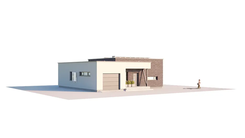 Projekt domu jednorodzinnego o pow. 120 m²: Parterowy, 2 Sypialnie, 1 Łazienki, Otwarta kuchnia, Garaż