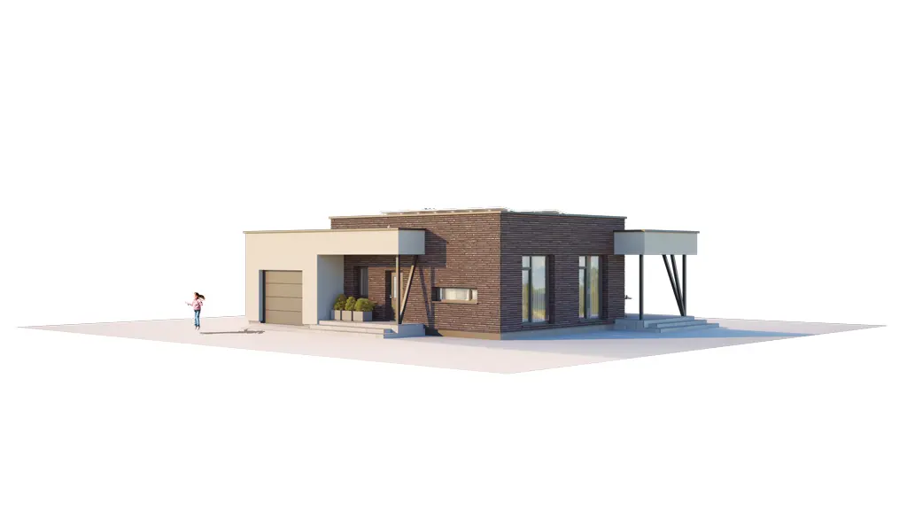 Projekt domu jednorodzinnego o pow. 120 m²: Parterowy, 2 Sypialnie, 1 Łazienki, Otwarta kuchnia, Garaż