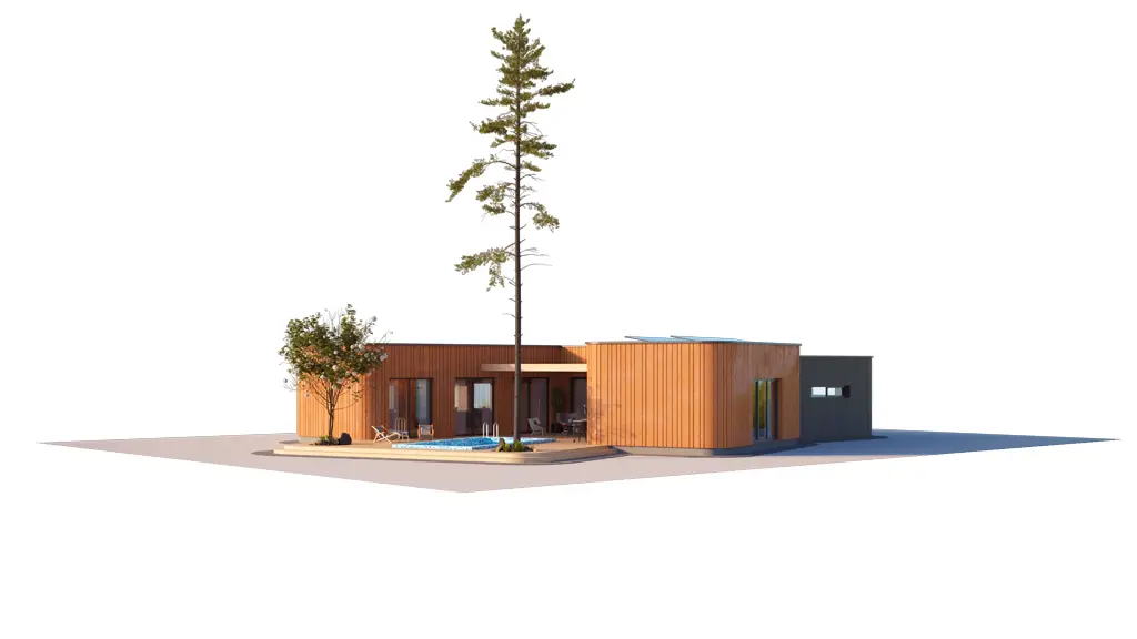 Projekt domu jednorodzinnego o pow. 199 m²: Parterowy, 3 Sypialnie, 2 Łazienki, Otwarta kuchnia, Garaż