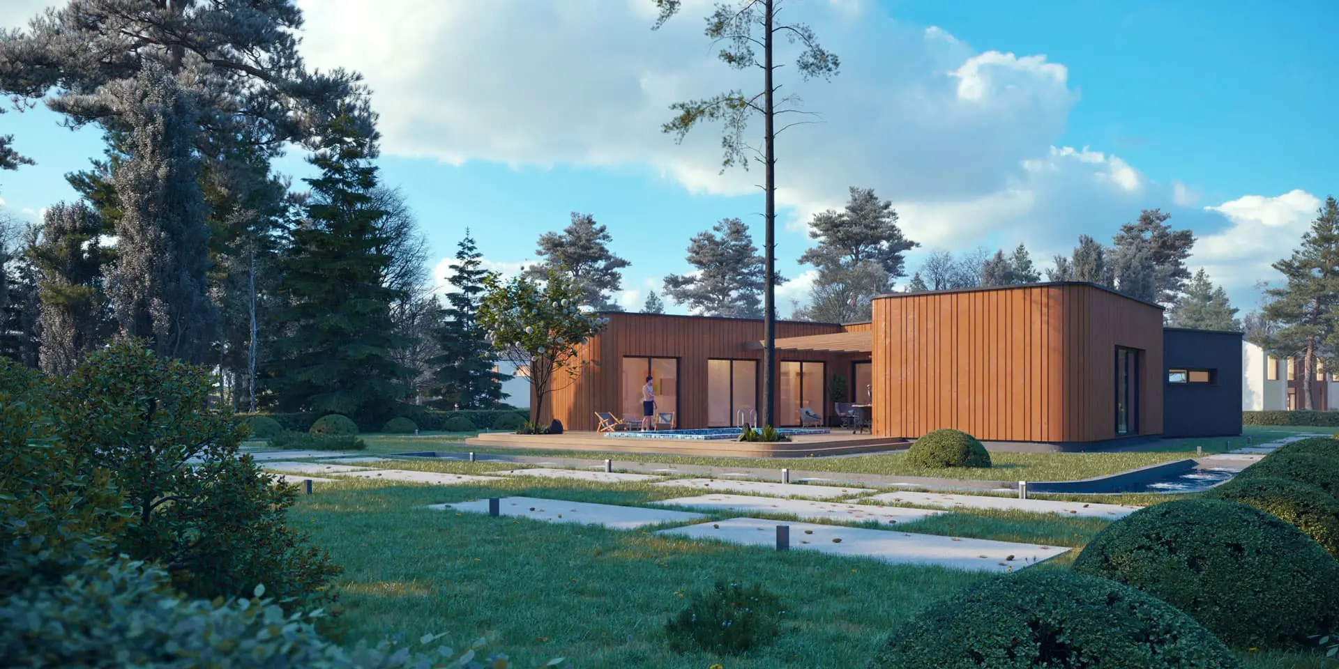 Projekt domu jednorodzinnego o pow. 199 m²: Parterowy, 3 Sypialnie, 2 Łazienki, Otwarta kuchnia, Garaż