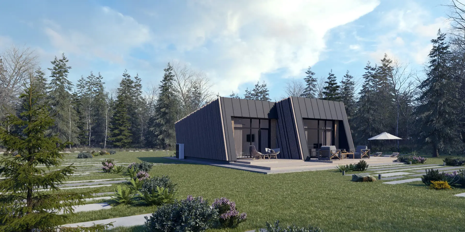 Projekt domu jednorodzinnego o pow. 90 m²: Parterowy, 2 Sypialnie, 1 Łazienki