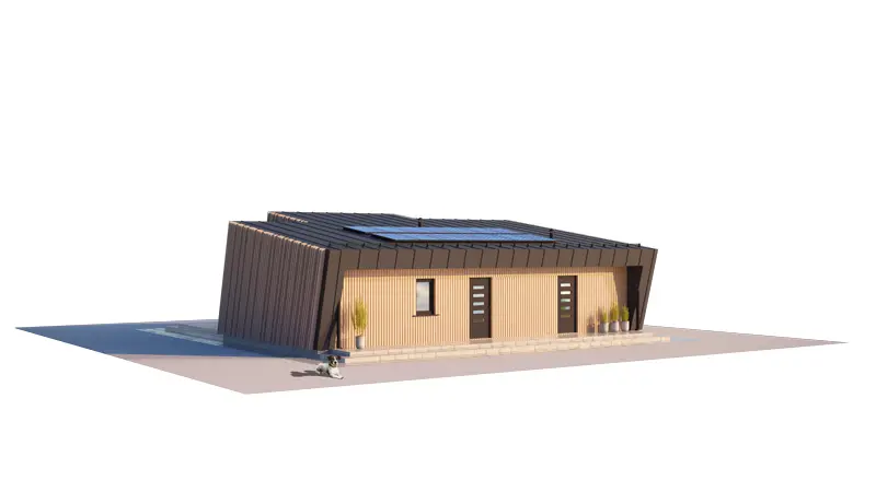 Projekt domu jednorodzinnego o pow. 90 m²: Parterowy, 2 Sypialnie, 1 Łazienki, Otwarta kuchnia