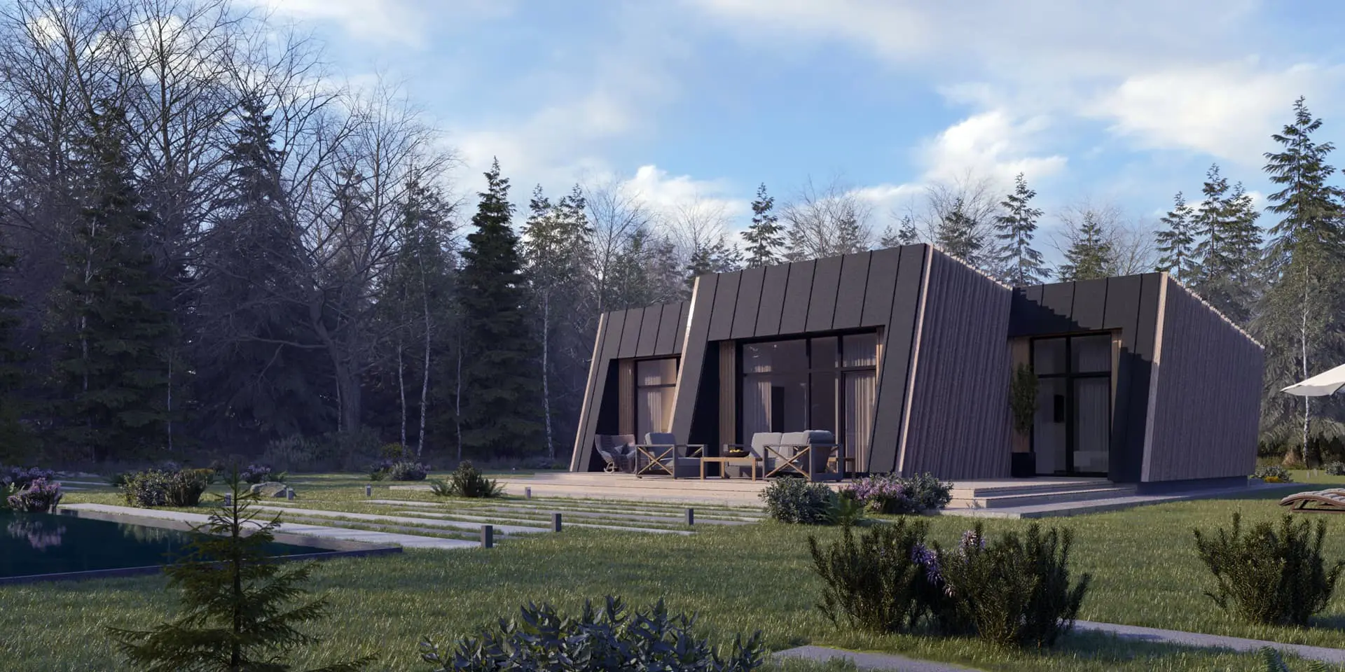 Projekt domu jednorodzinnego o pow. 90 m²: Parterowy, 2 Sypialnie, 1 Łazienki