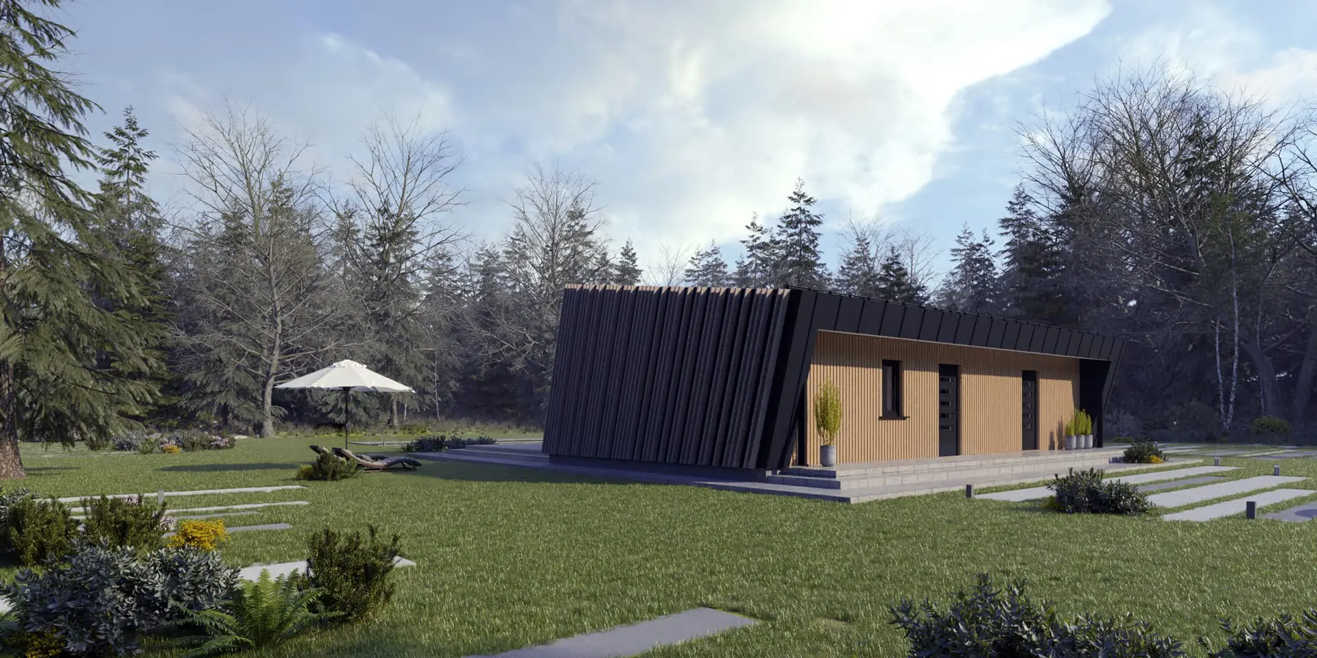 Projekt domu jednorodzinnego o pow. 90 m²: Parterowy, 2 Sypialnie, 1 Łazienki, Otwarta kuchnia