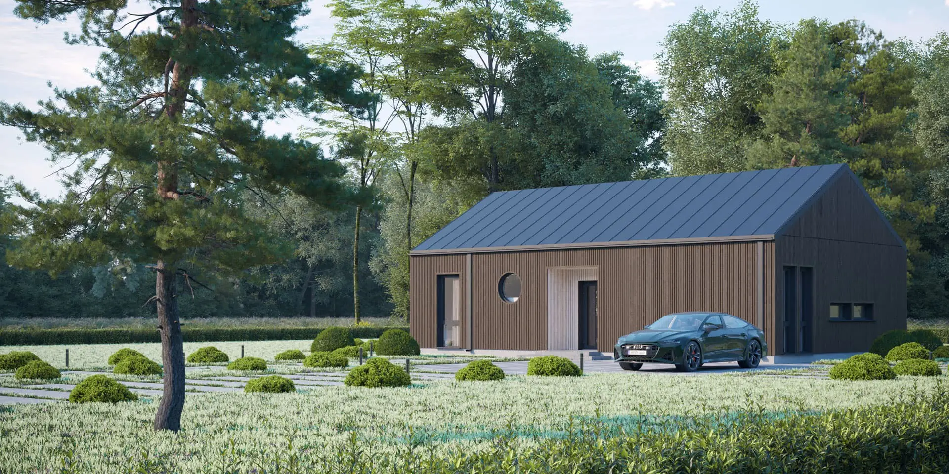 Projekt domu jednorodzinnego o pow. 79 m²: Parterowy, 2 Sypialnie, Gabinet, 2 Łazienki, Otwarta kuchnia