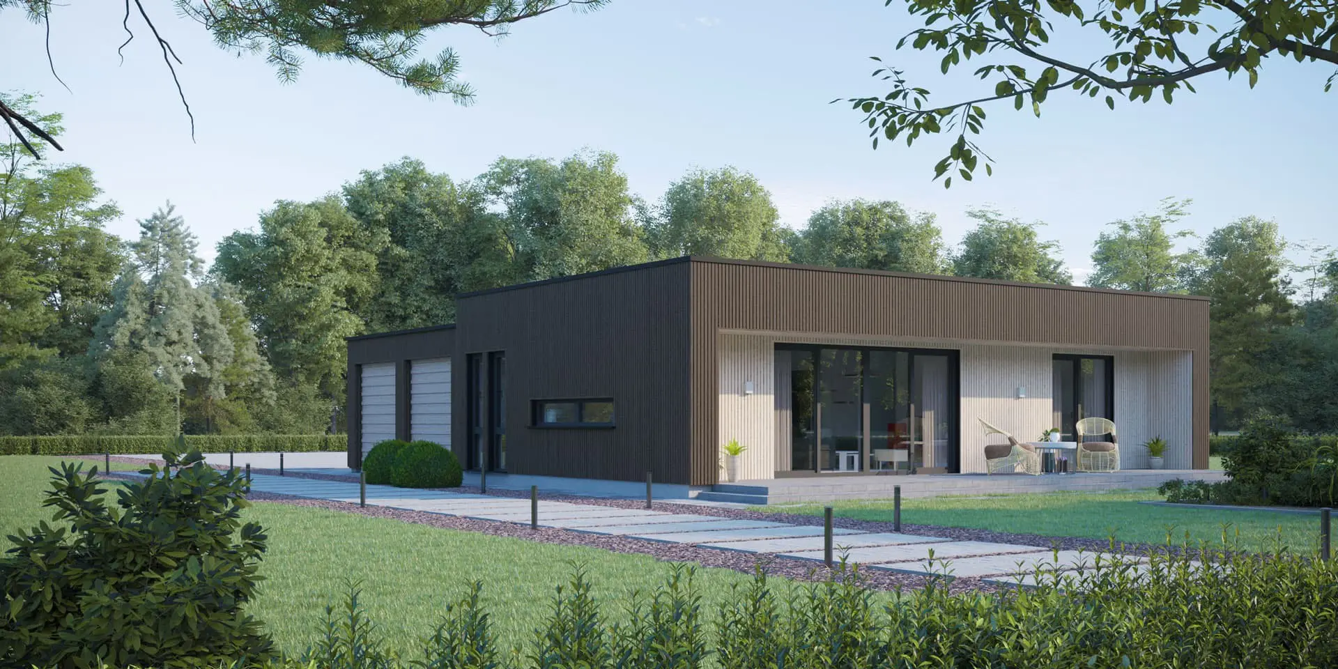 Projekt domu jednorodzinnego o pow. 79 m²: Parterowy, 2 Sypialnie, Gabinet, 2 Łazienki, Otwarta kuchnia, Wiata