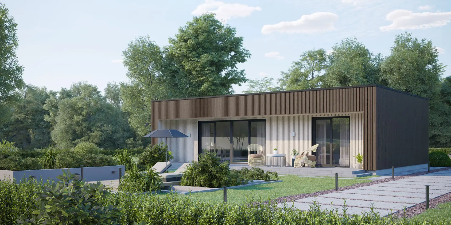 Projekt domu jednorodzinnego o pow. 79 m²: Parterowy, 2 Sypialnie, Gabinet, 2 Łazienki, Otwarta kuchnia, Wiata