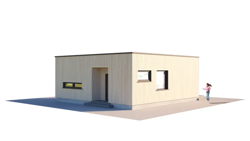 Projekt domu jednorodzinnego o pow. 59 m²: Parterowy, 1 Sypialnie, 1 Łazienki, Otwarta kuchnia