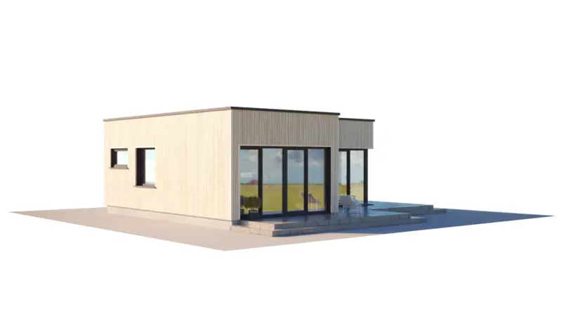 Projekt domu jednorodzinnego o pow. 59 m²: Parterowy, 1 Sypialnie, 1 Łazienki, Otwarta kuchnia