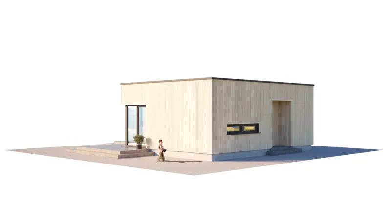 Projekt domu jednorodzinnego o pow. 59 m²: Parterowy, 1 Sypialnie, 1 Łazienki, Otwarta kuchnia