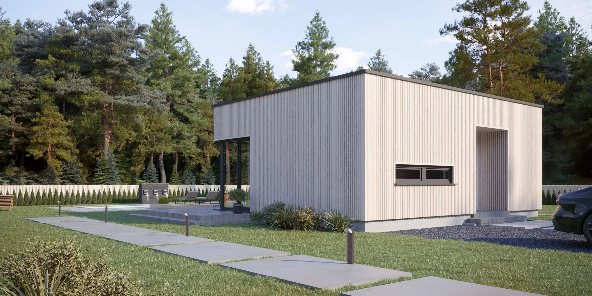 Projekt domu jednorodzinnego o pow. 59 m²: Parterowy, 1 Sypialnie, 1 Łazienki, Otwarta kuchnia