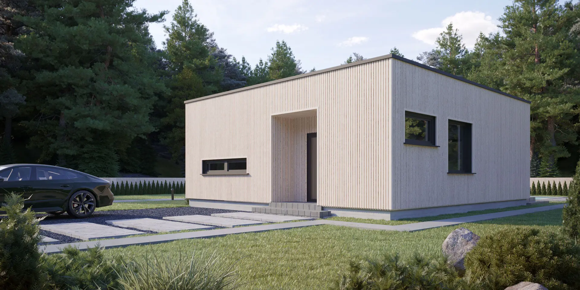 Projekt domu jednorodzinnego o pow. 59 m²: Parterowy, 1 Sypialnie, 1 Łazienki, Otwarta kuchnia