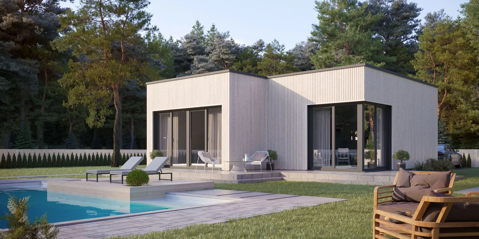 Projekt domu jednorodzinnego o pow. 59 m²: Parterowy, 1 Sypialnie, 1 Łazienki, Otwarta kuchnia